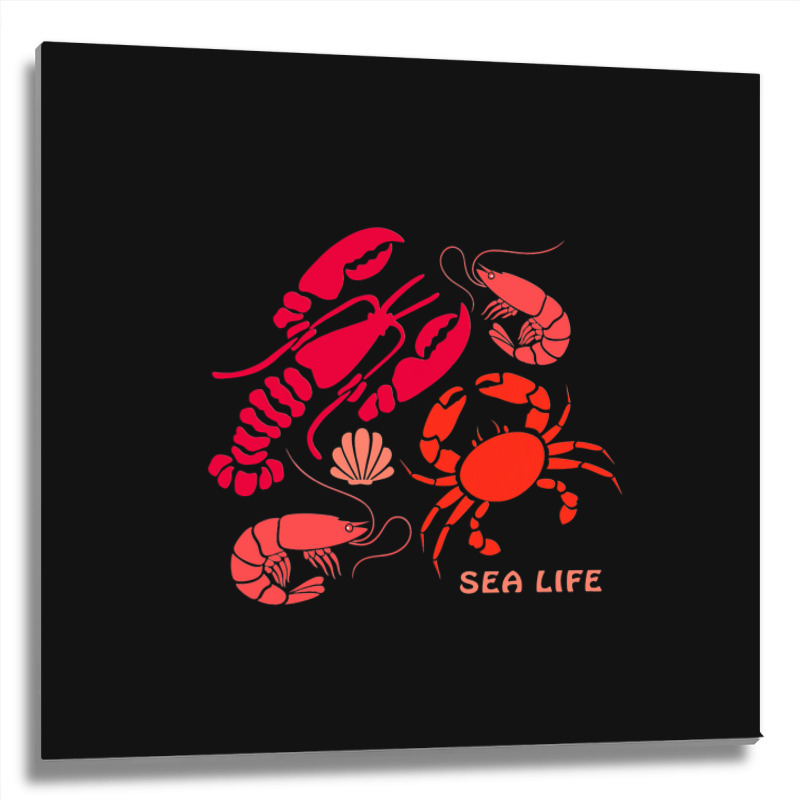 Sea Life Lobster Crab Shrimp And Clams Ocean Seafo Metal Print Square | Artistshot