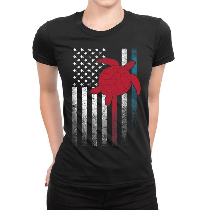 Sea Turtle 4th Of July Gift American Flag Usa 2ame Ladies Fitted T-Shirt by LARRYGONZALEZ | Artistshot