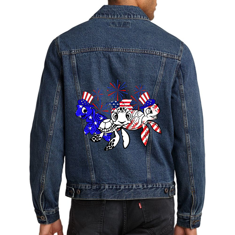 Sea Turtle American Flag Firework 4th Of July Men Denim Jacket by StevieDerry | Artistshot