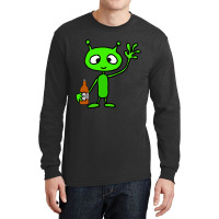 Smilemoreteesa Funny Green Martian Alien Drinking  Long Sleeve Shirts | Artistshot