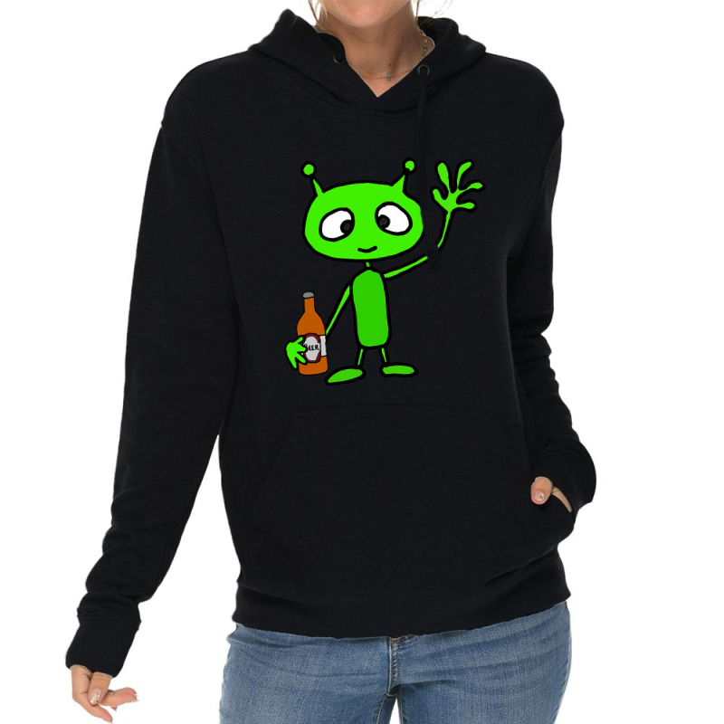 Smilemoreteesa Funny Green Martian Alien Drinking  Lightweight Hoodie | Artistshot