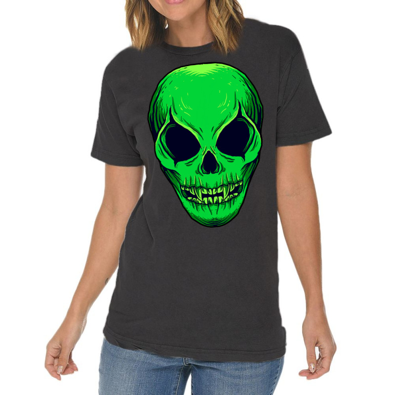 Scary Alien Ufo Trippy Green Alien Skull Halloween Vintage T-shirt | Artistshot