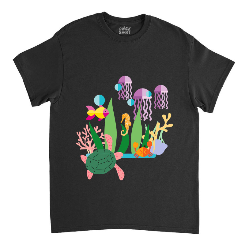 Seahorse Fish Sea Turtle Sea Crab And Jellyfish Classic T-shirt by MahdiSabo | Artistshot