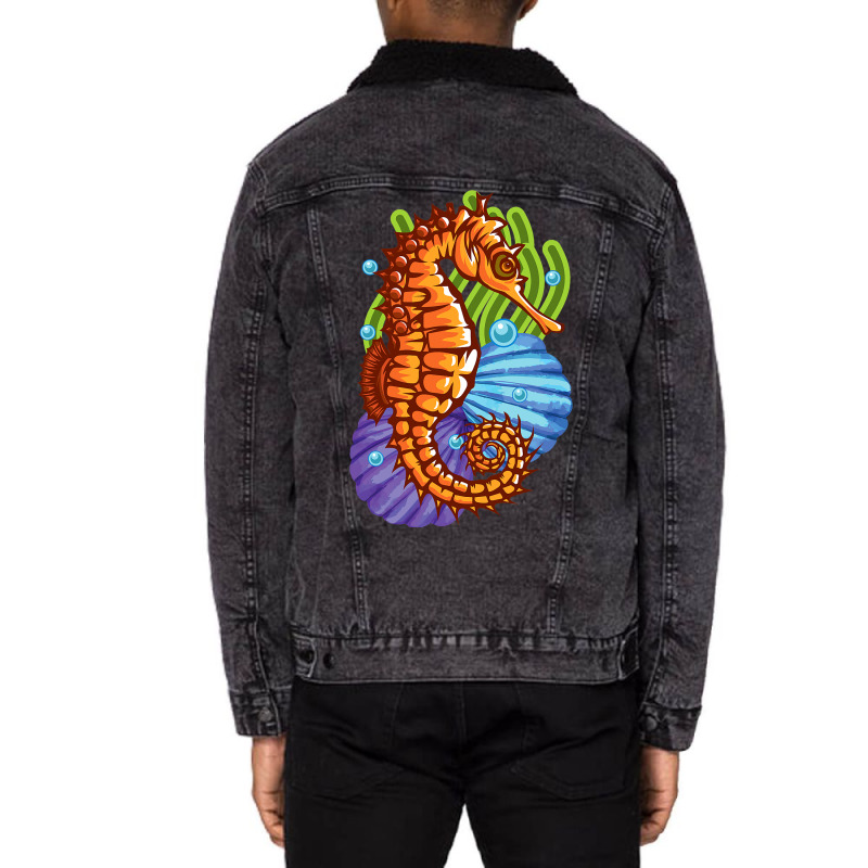 Seahorse Marine Ocean Wildlife Nature Animal Coral Unisex Sherpa-lined Denim Jacket | Artistshot