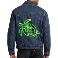 Skip A Straw Save A Turtle Tie Dye Earth Day 31 Men Denim Jacket | Artistshot