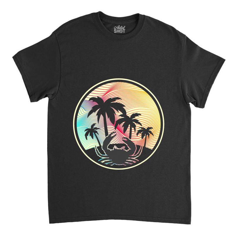 Sunset Vibe Retro Colors Palm Tree Beach Silhouett Classic T-shirt by MalenyJanis | Artistshot