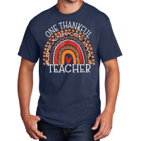 Teacher Thanksgiving Leopard Rainbow One Thankful Teacher Basic T-shirt | Artistshot