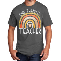 One Thankful Teacher Thanksgiving Rainbow Fall Autumn Cute Basic T-shirt | Artistshot