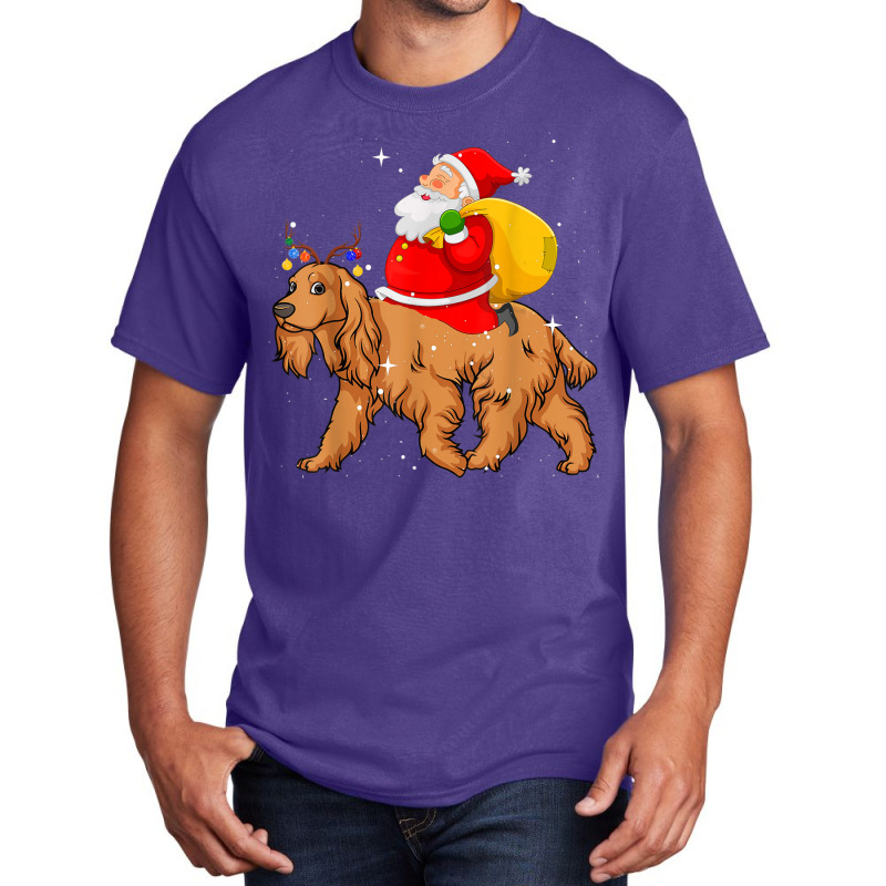 Lighting Xmas Santa Claus Riding Cocker Spaniel Christmas Basic T-shirt by Orchid | Artistshot