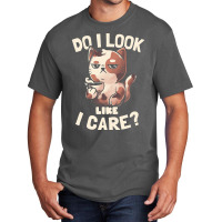 Do I Look Like I Care - Lazy Cute Coffee Cat Gift Basic T-shirt | Artistshot