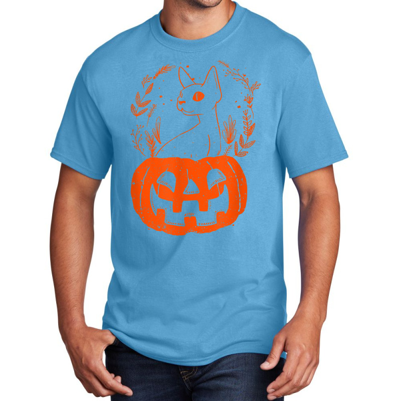 Halloween Pumpkin With Cat Halloween Party Basic T-shirt | Artistshot