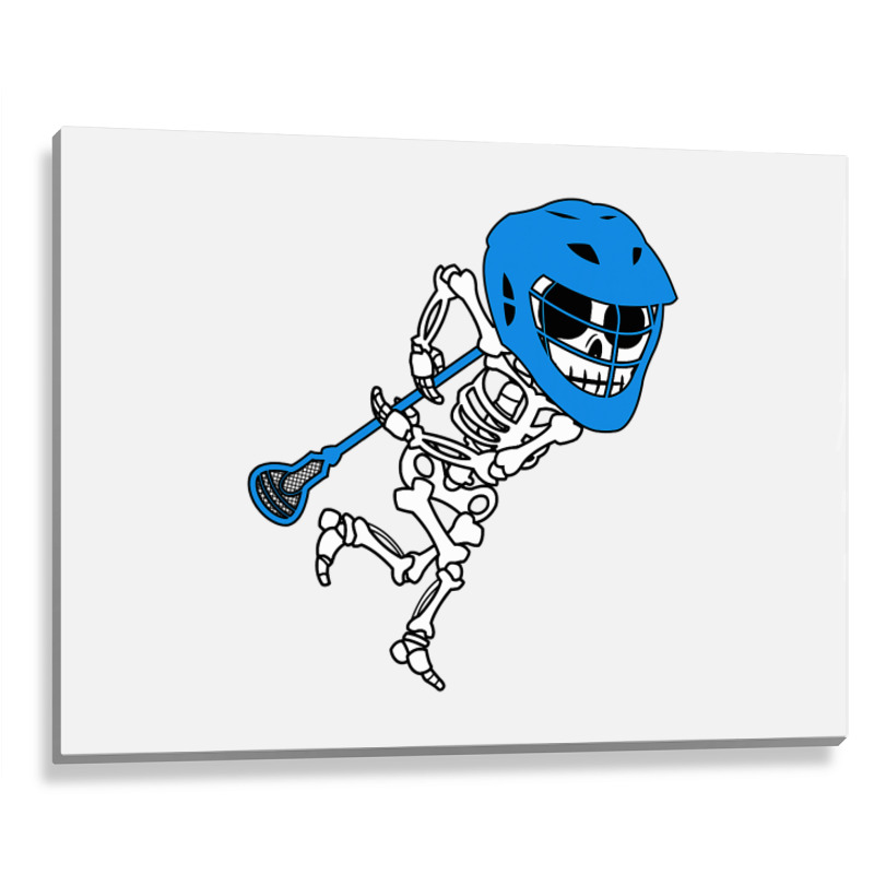 Skeleton Goalie Stick Halloween Funny Lacrosse Eas Metal Print Horizontal | Artistshot