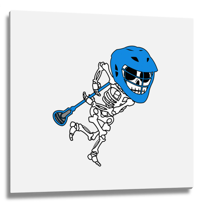 Skeleton Goalie Stick Halloween Funny Lacrosse Eas Metal Print Square | Artistshot