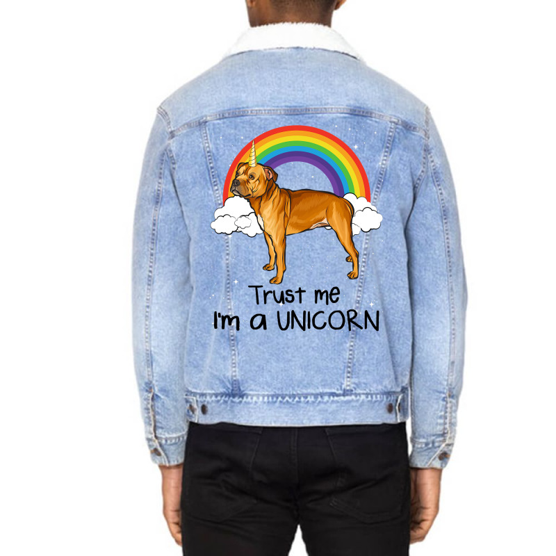 Rainbow Staffordshire Bull Terrier Trust Me Im A U Unisex Sherpa-lined Denim Jacket | Artistshot