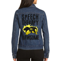 Speech Therapist Therapy Assistant Slp Dinosaur Tr Ladies Denim Jacket | Artistshot