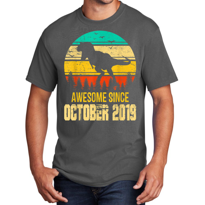 Awesome October 2019 3rd Birthday Retro Dinosaur Boy Gift Basic T-shirt | Artistshot