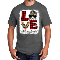 Technology Specialist Love Messy Bun Leopard Back To School Basic T-shirt | Artistshot