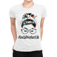 Social Worker Life Messy Hair Woman Bun Healthcare Ladies Fitted T-shirt | Artistshot