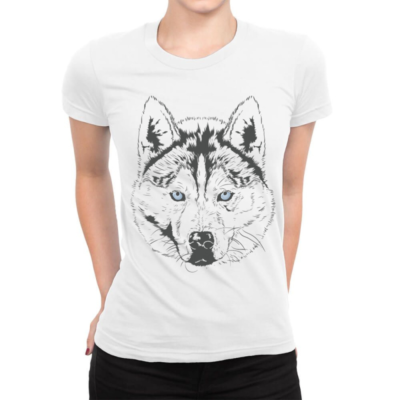 Siberian Husky Sled Dog Snow Nose Ladies Fitted T-Shirt by Delightbar | Artistshot