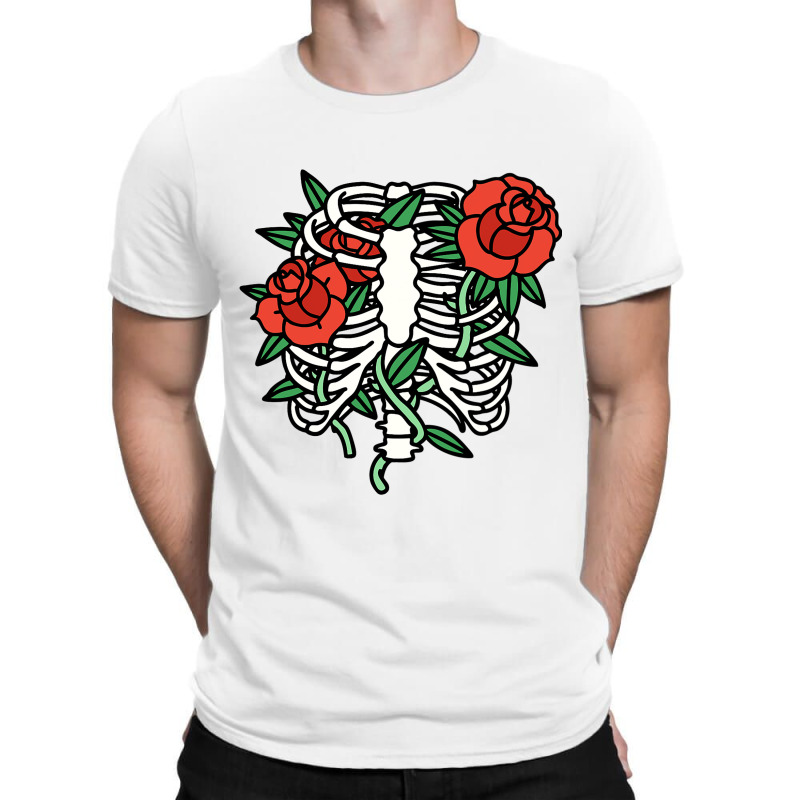 Skeleton Rib Cage Roses Floral Flower Skull Funny  T-shirt | Artistshot