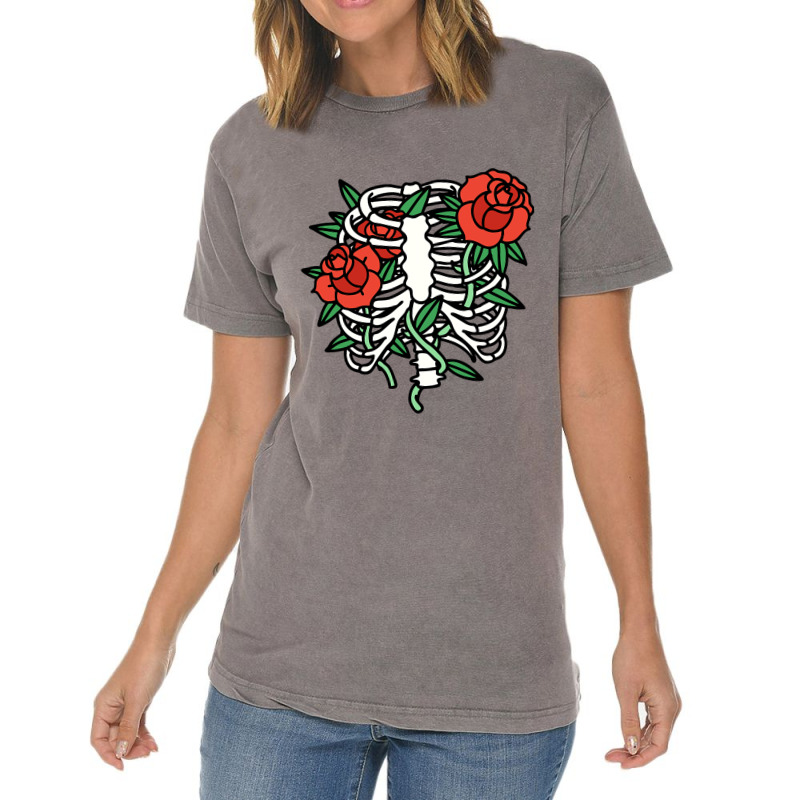 Skeleton Rib Cage Roses Floral Flower Skull Funny  Vintage T-shirt | Artistshot