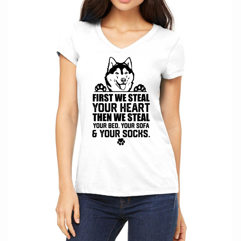 Siberian Husky Steal Your Heart Steal Your Bed Sof Women's V-Neck T-Shirt by Vibrantora | Artistshot