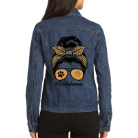 Scottish Terrier Dog Mom Messy Hair Bun Leopard Ladies Denim Jacket | Artistshot