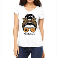 Scottish Terrier Dog Mom Messy Hair Bun Leopard Women's V-neck T-shirt | Artistshot