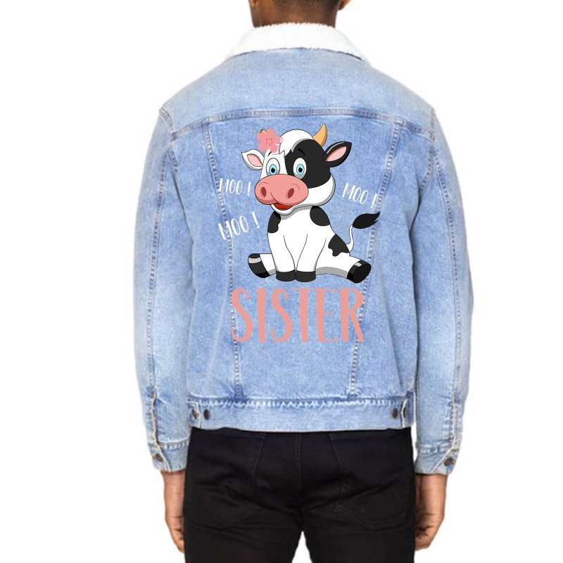 Sister Cow Cute Cow Farmer Birthday Matching Famil Unisex Sherpa-lined Denim Jacket | Artistshot