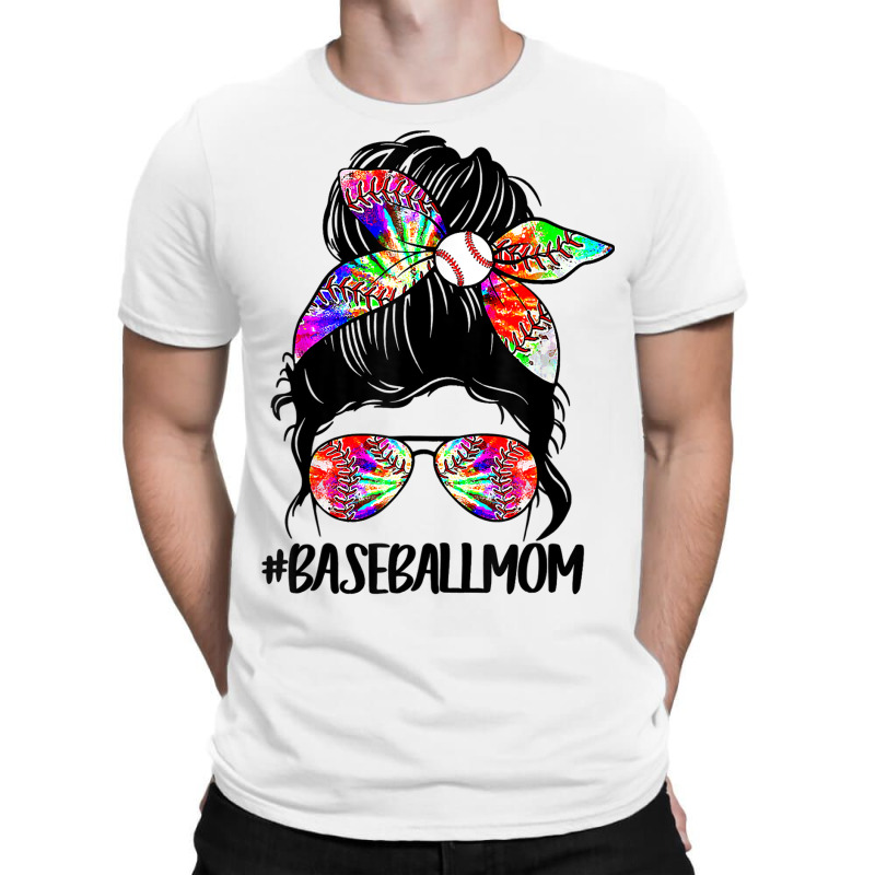 Softball Baseball Mom Life Tie Dye Messy Bun Mothe T-shirt | Artistshot