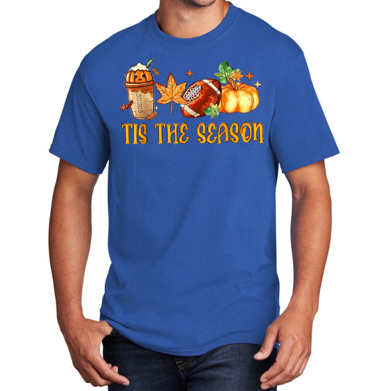 Coffee Dry Leaf Football And Halloween Tis The Season Fun Basic T-shirt by Dapper | Artistshot