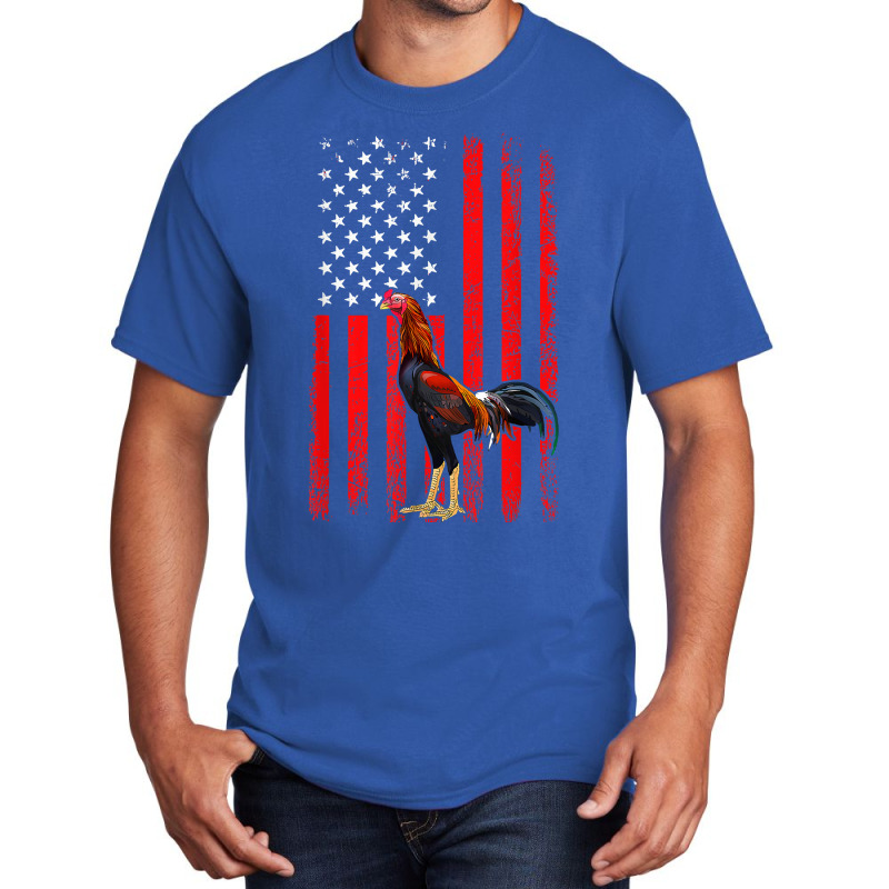 American Flag Cock Fighting Rooster Basic T-shirt by pennyWelborn | Artistshot