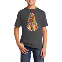 Cocker Spaniel Dog Santa Christmas Tree Lights Xmas Boys Dog Basic Youth T-shirt | Artistshot