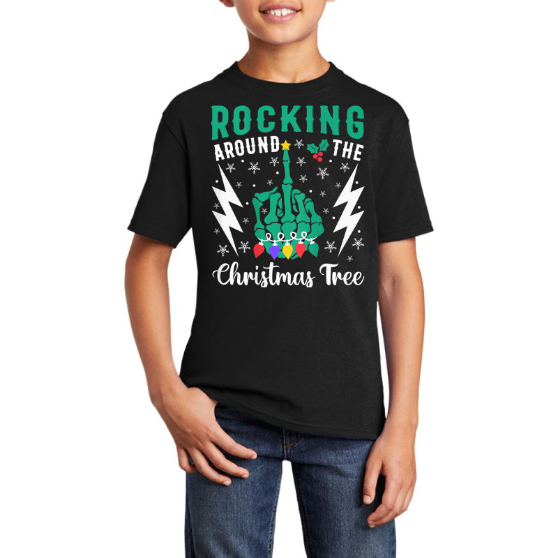 Funny Christmas Skeleton Middle Finger Quote Back Design Basic Youth T-shirt | Artistshot