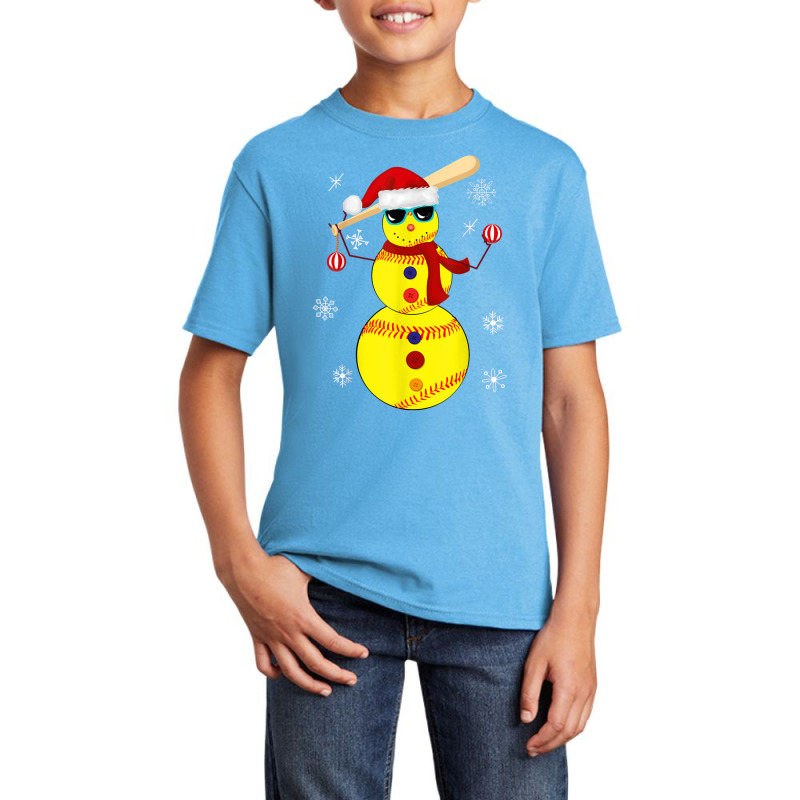 Softball Shortstop With Bat Xmas Snowman Snow Snowlfake T Shirt Basic Youth T-shirt | Artistshot