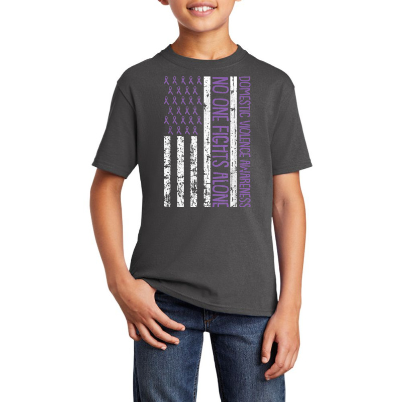 No One Fight Alone American Flag Domestic Violence Awareness T Shirt Basic Youth T-shirt by cm-arts | Artistshot