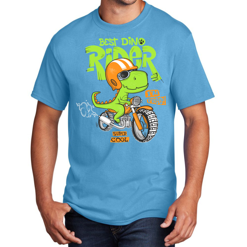 Dinosaur Riding Motorbike, Dinosaur Riding Motorbike Art, Dinosaur Rid Basic T-shirt | Artistshot