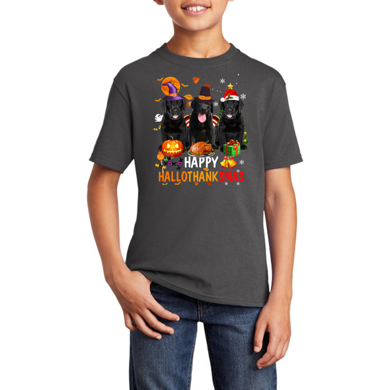 Black Lab Dog Halloween Merry Christmas Happy Hallothanksmas Basic Youth T-shirt | Artistshot