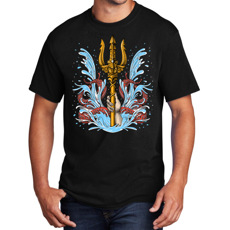 Poseidon Trident, Poseidon Trident Painting, Poseidon Trident Vintage, Basic T-shirt | Artistshot