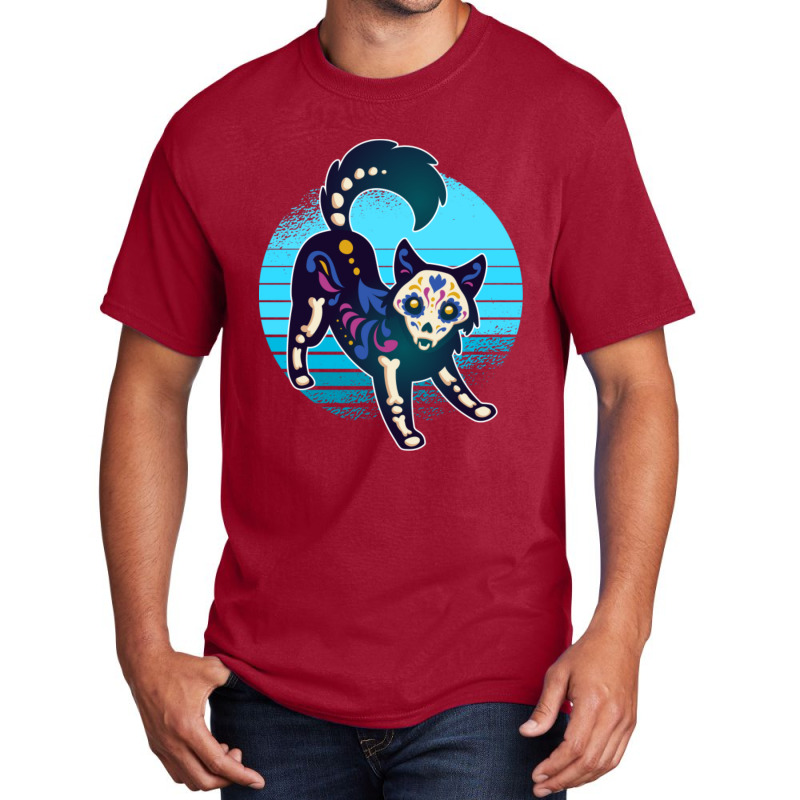 Sugar Skull Cat Basic T-shirt by atereabag | Artistshot