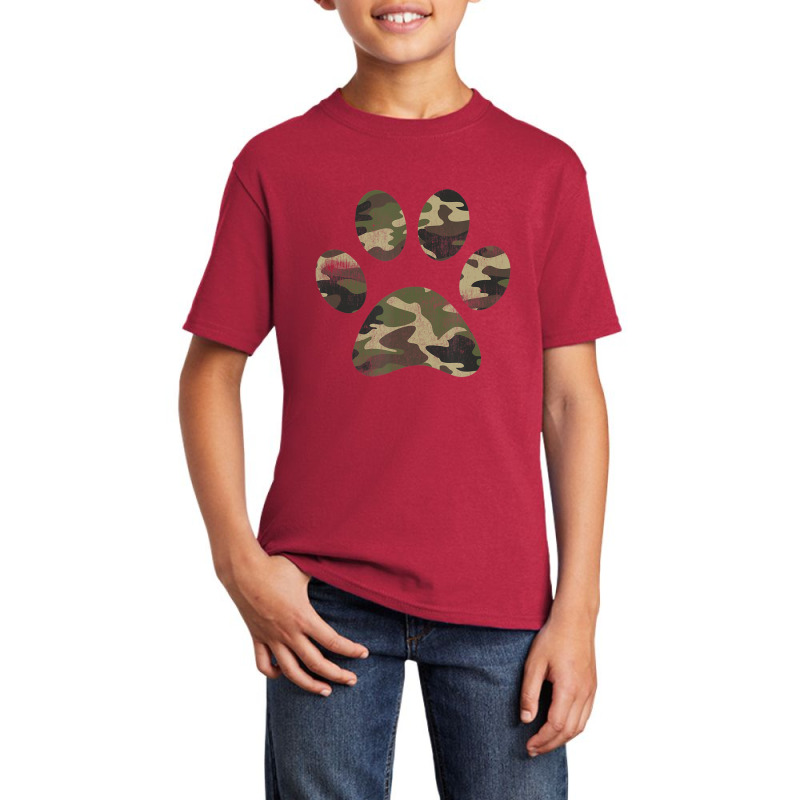 Cool Vintage Green Camouflage Dog Paw Print Basic Youth T-shirt by Konlasa6638 | Artistshot