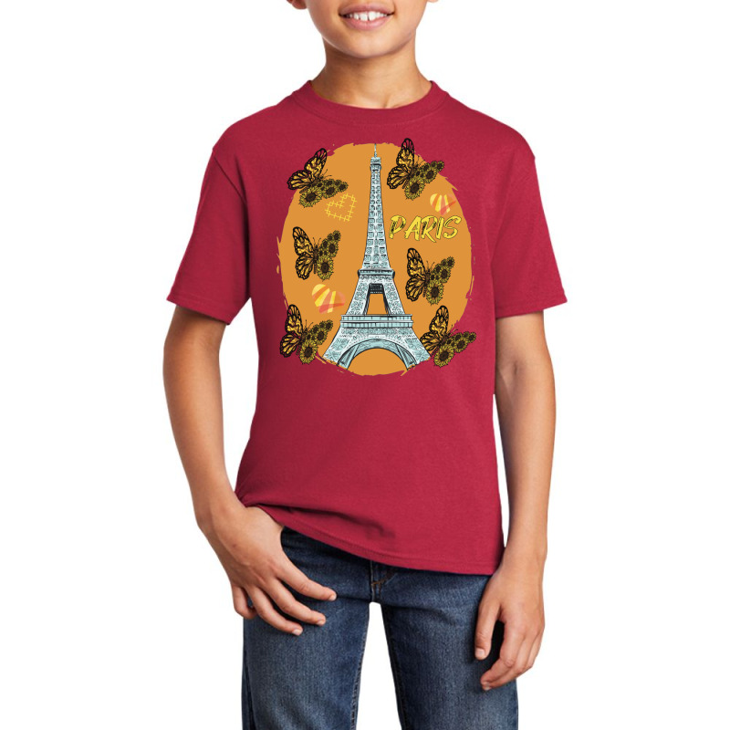 Love Paris Hearts Eiffel Tower Butterfly France Love French Long Sleev Basic Youth T-shirt by cm-arts | Artistshot