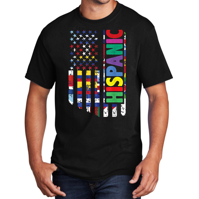 Usa And Latin American Countries Flag Hispanic Heritage T Shirt Basic T-shirt by cm-arts | Artistshot