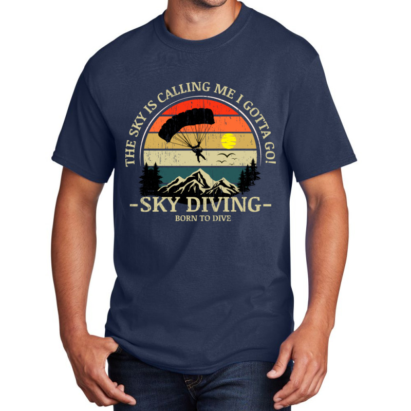 Skydiving Adventures Sky Is Calling Parachutes On Vintage Sunset Retro Basic T-shirt | Artistshot