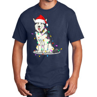 Santa Siberian Husky Christmas Hat Lights Xmas Dog Lover Basic T-shirt | Artistshot