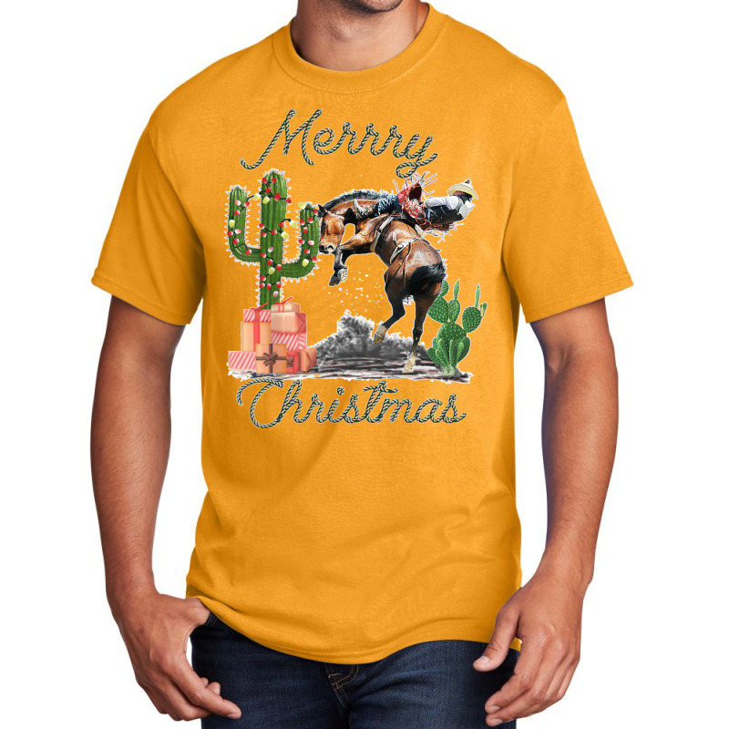 Rodeo Bucking Horse Western Cactus Cowboy Christmas Matching Basic T-shirt by RogerKyleFox | Artistshot