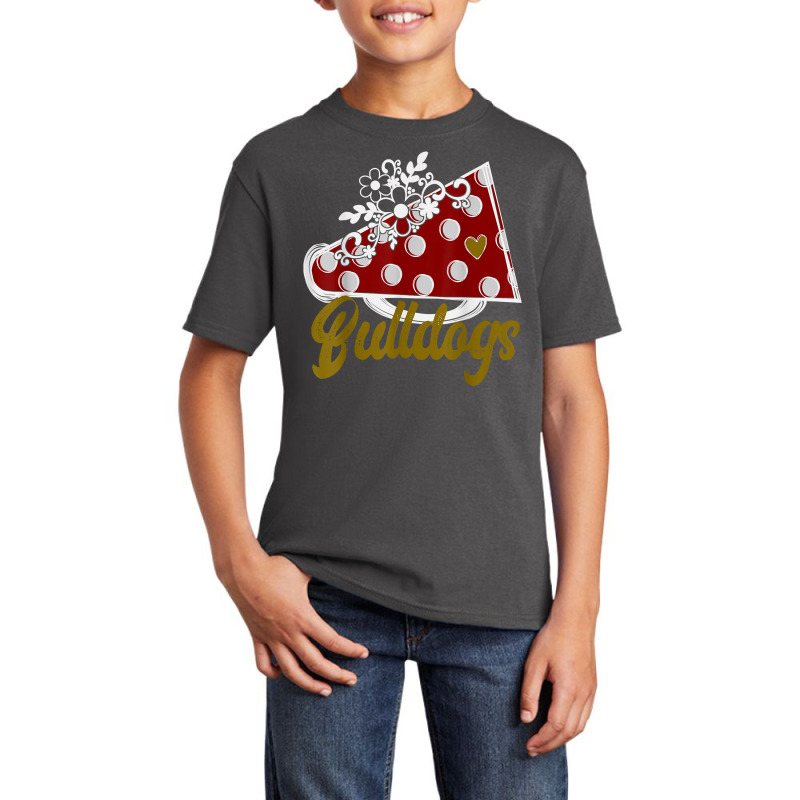 Cheer Bulldog Shirt, Maroon Megaphone Heart Flower Accent T Shirt Basic Youth T-shirt by cm-arts | Artistshot