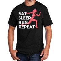 Eat Sleep Run Repeat Track And Field Girl Marathon Running Pullover Ho Basic T-shirt | Artistshot