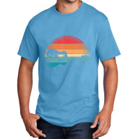 Retro Acoustic Guitar Lake Sunset Guitarist Music Lover Basic T-shirt | Artistshot