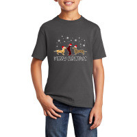 Dachshund Merry Christmas Cute Plaid Leopard Doxie Dog X-mas Basic Youth T-shirt | Artistshot